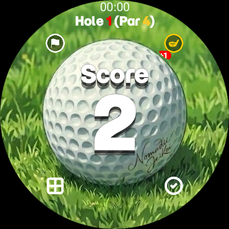 Wear OS 워치의 TapTap Golf: 현재 홀과 점수
